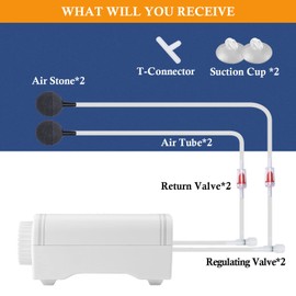PYPABL Aquarium Air Pump, 4W Ultra Quiet Oxygen Pump, Powerful Whisper Aerator for up to 400L Fish and Turtle Tank, Fish Air Bubbler with Air Tube Air Stone Check Valve