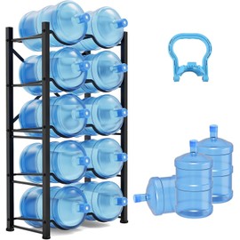 Semoprus 5 Gallon Water Bottle Holder for 10 Bottles, 5 Tiers Double Row Water Jug Holder, Detachable Heavy Duty Water Jug Stand, Water Jug Rack for Office, Kitchen, Garages, Restaurant, and Gym