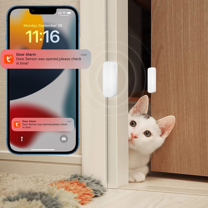 TUYA Smart Door/Window Sensor, Wireless Window Sensor, Real-time Alarm, Compatible