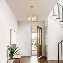 Axamate 21in Gold Chandeliers for Dining Room, 6-Light Modern Farmhouse Semi Flush Mount Ceiling Light, Pendant Lighting Hanging Ceiling Lights Fixture for Foyer Entryway Hallway Kitchen Island (Gold)