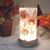 Stony Creek Decorative Lighted Glass Blue Natural Sunflowers 8" Hurricane