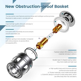 REGALMIX Vessel Sink Drain, Bathroom Faucet Vessel Sink Pop Up Drain Stopper, Built-In Anti-Clogging Strainer, Brushed Nickel with Overflow,Fits Standard American Drain Hole(1-1/2" to 1-3/4") R086J-BN