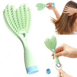 Cepillo Desenredante para Cabello, Cepillo para Rizos Rizado Húmedo y Seco con Mini Espejo, Espacio Interno Puede Almacenar Cuerdas para el Cabello, Elimina Nudos y Reduce la Rotura. (Verde)
