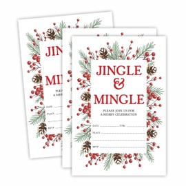 luixd Merry Christmas Party Invitation Cards With Envelopes - Jingle & Mingle Xmas Greenery Double-Sided Fill In Style Invitation Cards, Party Favor & Decorations(Pack Of 20) - A06