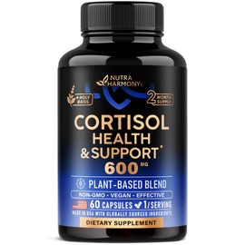 Cortisol Supplement for Women - Holy Basil | Ashwagandha | Rhodiola | L-Theanine - Plant-Based Hormone Balance - Mood, Focus & Sleep Support - Made in USA - Vegan, Non-GMO - 60 Capsules for 2 Months