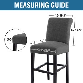 H.VERSAILTEX 100% Waterproof Bar Stool Covers Stretch Washable High Chair Cover for Dining Room Chair Removable Counter Stool Pub Chair Slipcover Seat Covers Jacquard Crizzle Pattern Set of 2, Grey