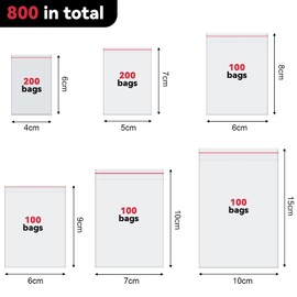800 Pcs Small Plastic Bags Resealable Clear Jewelry Bags, 6 Assorted Sizes, Thick Poly Mini Lock Seal Zipper Pouches for Jewelry Beads Food