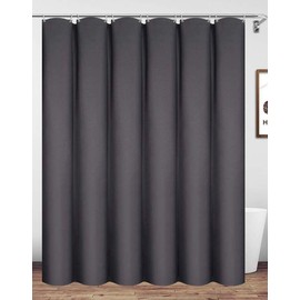 Homehold Charcoal Grey Shower Curtain With Hooks, 200cm Wide By 240cm Long Polyester Waterproof Bathroom Curtain