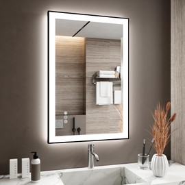 ISTRIPMF 24x36 Inch LED Bathroom Mirror with Black Frame, Backlit and Front Lighted Bathroom Mirrors for Wall, Anti-Fog, Dimmable, Memory, Shatterproof, LED Vanity Mirror for Bathroom