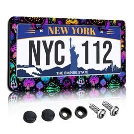 Onevenvi Funny Hippie Colorful Mushrooms License Plate Frame,Colorful License Plate Frame Decorative Rust-Proof Waterproof Stainless Steel 2 Hole License Plate Holder for Men Women 12x6 Inches