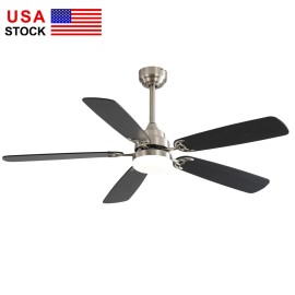 USA in Stock 52 Inch Ceiling Fan Inverter Modern Fan Ceiling Smart LED Ceiling Fan With Light and Remote ControlColor: Nickel, Emitting Color: 3 CCT, Lamp Power(W): 18