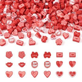 Beadthoven - 270 abalorio de arcilla polimérica para el día de San Valentín, surtidas de corazón rojo, rosas, sobre planas, redondas, espaciadoras Heishi, abalorio sueltas para hacer joyas, pulseras,