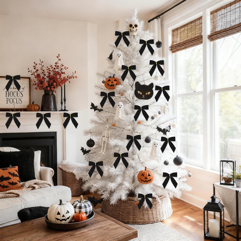 30 Pcs Black Velvet Bows for Christmas Tree, Halloween Tree
