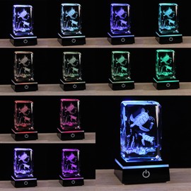 3D Crystal Laser Sea Turtles Animals Figurines Statue with LED Base, Glass Tortoise Collectilbe Ornaments Gifts for Women Men