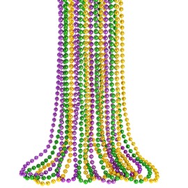 12 PCS Mardi Gras Beads, 33'' Metallic Gold Green Purple Mardi Gras Beads Necklaces Mardi Gras Necklaces Accessories Carnival Beads Necklace for Mardi Gras Parade Throws Party Decorations Favors
