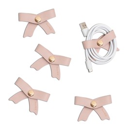 SenseAGE 5 Pack Cord Organizer, Bow Cord Keeper, Cable Organizer USB Holder, Leather Cable Management, Cable Straps, Earphone Winder, Storage Straps for Electronics, Earbuds (Dusty Rose, Big)