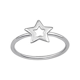 Silverly Sterling Silver Open Star Ring - 925 Solid Silver Stacking Rings for Women - Minimalist Simple Thin Band Design - Luxury Gift for Daughter - Cute Simple Celestial Jewellery Gift