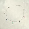 BrazilAJ Tear Drop Silver Anklet, 925 Plata Tobillera, Multicolor CZ