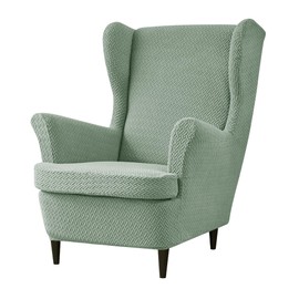 Nvatorfox Wingback Chair Cover, 2 Piece Stretch Jacquard Wingback Chair Slipcovers Thick Wing Back Chair Covers with Arms Wing Chair Slipcover Wing Back Chair Cover with Elastic Bottom - Matcha Green