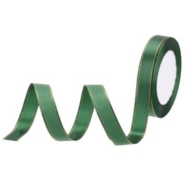 sourcing map 1.5cm 23m Wide Satin Ribbon with Gold Edges Border Grosgrain Fabric Ribbon for Gift Wrapping Wedding Bouquet, Dark Green