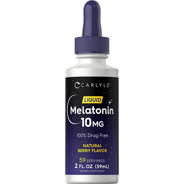 Melatonin 10mg | 2 fl oz Liquid Drops | Natural Berry Flavor | for Adults | Non-GMO, Vegetarian Supplement | Carlyle
