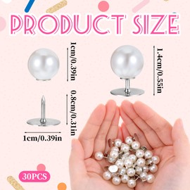 Pack of 30 Pearl Buttons for Clothes, 10 mm Removable Bead Studs, Reusable Button Covers without Sewing, Brooch Fixed Pearl Buttons for Women's Dresses, Scarves, Shirts, DIY Crafts