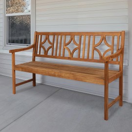 JONATHAN Y BNH100A Sloane 59.1" 3-Seat Ogee Diamond-Back 600-Lbs Support Acacia Wood Outdoor Garden Patio Bench for Garden, Lawn, Backyard, Pool, Deck, Beach, Firepit, Teak