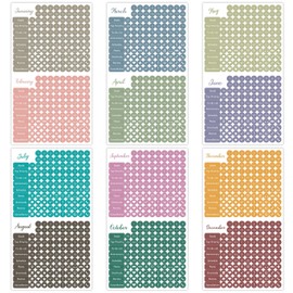 Obujopal 1917 Pcs Daily Planner Calendar Stickers for Bullet Journal Notebook, Monthly Weekly Headings, Dates, Icons, 1/5 inch Dot Stickers, 9 Sheets Washi Stickers