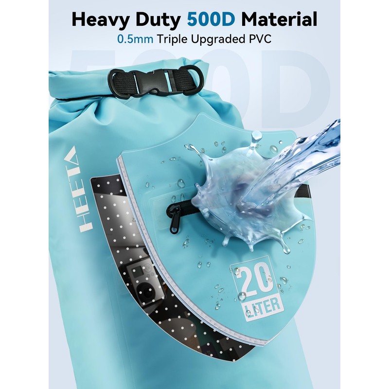 HEETA Waterproof Dry Bag with Front Zippered Pocket for Women