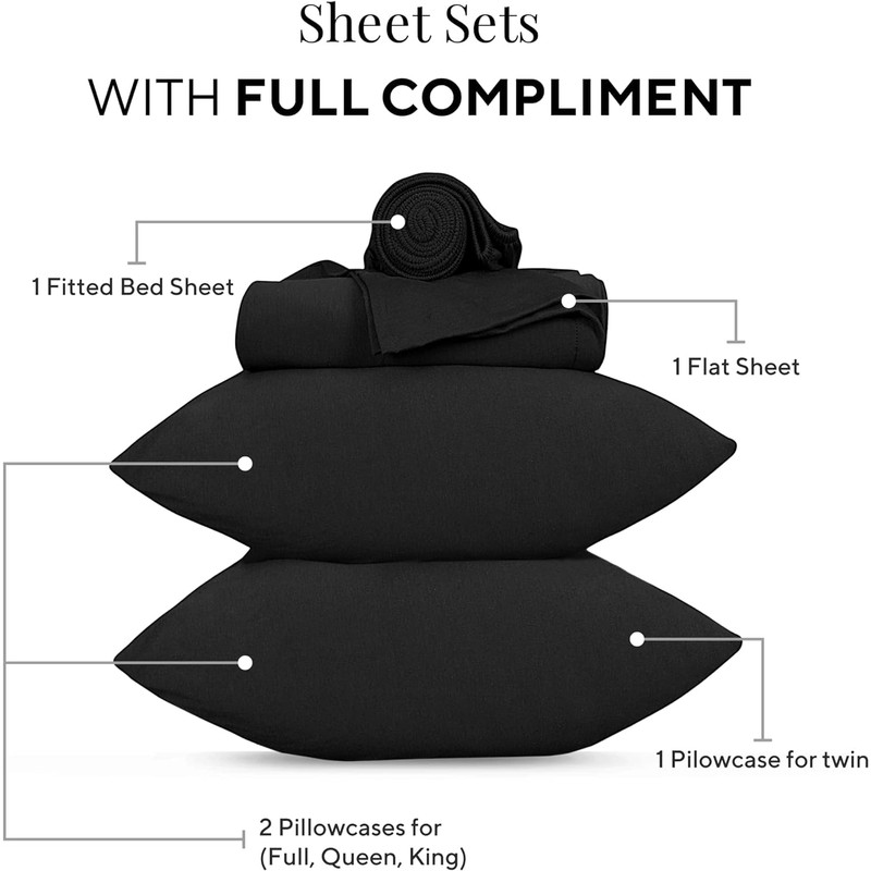Sleepdown Jersey Sheet Set - Black, Full (4 Piece)