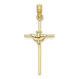 Solid 10k Yellow Gold DOVE ON STICK CROSS Charm Pendant