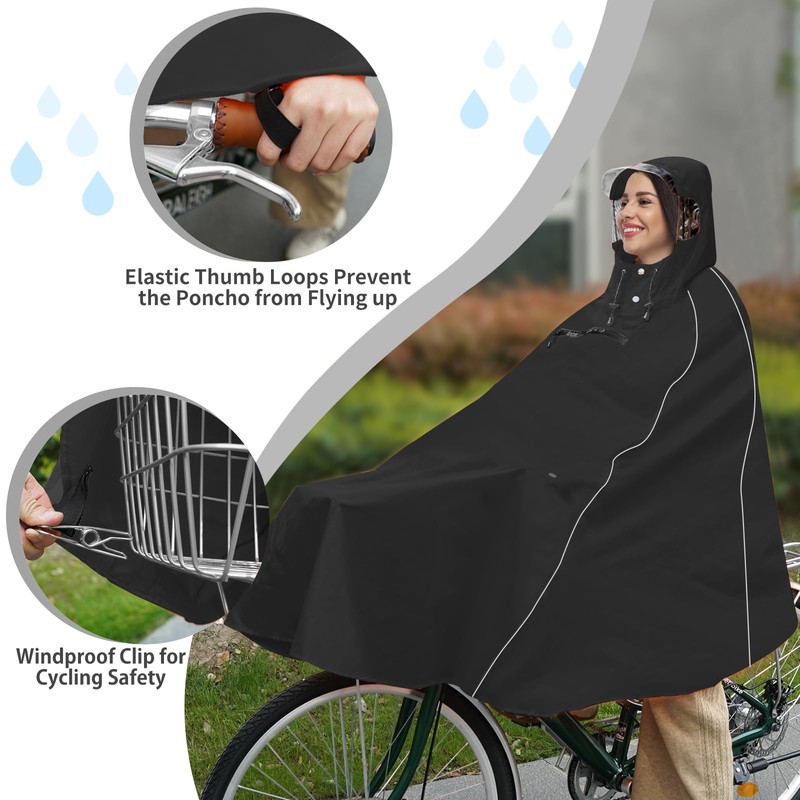 Andake Cycling Rain Poncho for Adults,Waterproof Bike Raincoat with Hood,