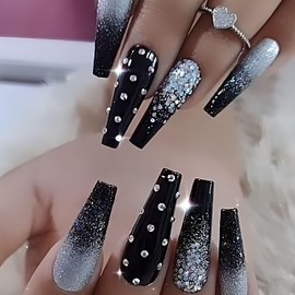 Liberte555 Nail Tip, Gal, Children, Long, Mine System, Arrives Tomorrow, Black, Cute, Sparkling Stickers, Gal Multi Color 4, Long