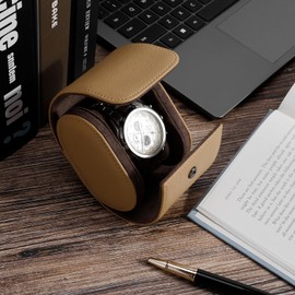 GNEGNI LIFE Single Watch Roll Case, Microfiber Leather Watch Box for Men and Women Portable Watch Roll Travel Case with Detachable Pillow Vintage Watch Display Case(Khaki)
