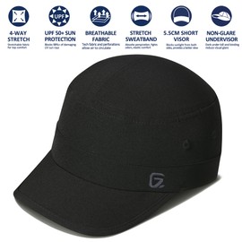 GADIEMKENSD Stretch Army Cap Sport Military Style Sun Hat for Men Women Tripper Cap Summer Cooling Travel Hiking Tactical Cadet Hat Dad Hats Breathable Flat Top Short Bill Corps Hat Black