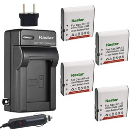 Kastar Battery (4-Pack) and Charger for Cas NP-40 and Exilim EX-Z850 EX-Z750 EX-Z65 EX-Z57 EX-Z55 EX-Z500 EX-Z50 EX-Z40 EX-Z300 EX-Z30 EX-Z1050 Series EX-P700 EX-P600 EX-P505 EX-FC100 BenQ DC P500