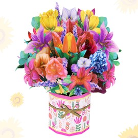 scicent Pop Up Flower Card Greeting Cards for Mom 9.8 X 9.8'' 3D Paper Flower Card Birthday Card Popup Bouquet Card with Blank Envelope for Birthday, Mother's Day, Anniversary - 31610