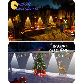 Solar Fence Lights Outdoor Waterproof High Brightness LED Spot Lens Deck Lights 7 Mode Warm & Cool White RGB Solar Powered Wall Light Decor for Christmas Outside Patio Step Backyard Rail - 12 Pack