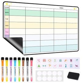 JIANTA Magnetic Chore Chart, Magnetic Weekly Planner for Fridge, Magnetic Whiteboard for Daily Task, Reusable Family Planner Meal Planner Memo Board with 8 Marker Pen & Dry Eraser, 28 x 42 cm