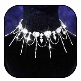 GRAEEN Rhinestone Choker Necklace Jewelry Silver Sparkly Crystal Tassel Necklaces Prom Neck Chain for Women (Style A, Silver)