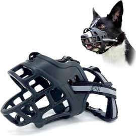 Dog Muzzle, Soft Rubber Safety Basket, Adjustable Dog Muzzle, Suitable for Small, Medium and Large Dogs, Allows Drinking and Panting, Anti-Biting, Barking Chewing Muzzle with Reflective Strips
