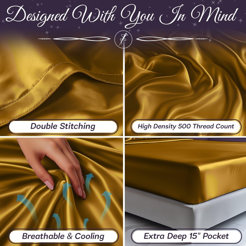 SLEEP SANCTUARY Satin Sheets Full Size – 4 Piece Luxury