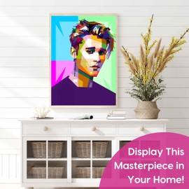Modern Merch Justin Bieber Diamond Art Kits for Adults, Celebrity Pop Art 5D Diamond Painting Kit for Adults, DIY Wall Decor Gem Art Embroidery Kit, Full Round Drill 12x16