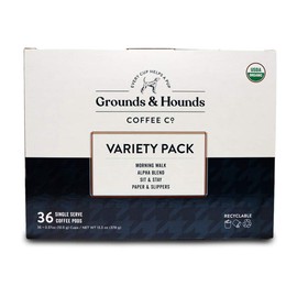 Grounds & Hounds Single Serve Organic Coffee Pods - Compatible with Keurig K Cup Machines - 100% Arabica Small Batch Roasted (Variety, 36)