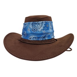 Cowboy Hat Dark Brown Paisley Blue Sun Cap Faux Felt Leather Suede Fancy Dress Party Cowgirl Costume Outfit Western Travel Outdoor Sun Protection Mens Womens