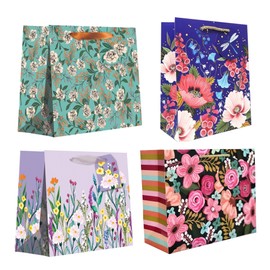 Jillson Roberts All Occasion Gift Bags, Everyday Totes, Large Floral Gift Bags (4 Pack) for Easter, Mother's Day, Wedding, Baby Shower, Birthday, Graduation