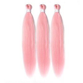 CANELIA Pre stretched Braiding Hair 26 Inch Pink Braiding Hair Extensions Yaki Braids Hair Hot Water Setting Synthetic Braiding Hair Pre stretched Crochet Hair(26 Inch,3 Packs,Light Pink#)