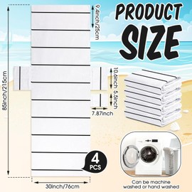 4 Pack Pool Chair Covers Towel Chaise Lounge Cushion Cover with Top and Side Pockets Cotton Oversized Beach Chair Towels for Indoor Outdoor Patio Sunbathing, 85 x 30 Inch (Black Stripes)