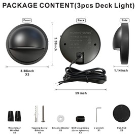 WOMINGYOUWO RGBCW Color Changing Fence Light, Outdoor LED Low Voltage Deck Lights, 3W 12V Wired, Die-Cast Aluminum, IP65 Waterproof ETL Certified, Black, 6-Pack for Deck Post, Stair Step, Railing (3)