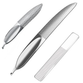 1pcs Glass Nail File and 2pcs Toenail File Nail File for Thick Toenails - Double Sided Stainless Steel Nail Files and Buffer Set Professional Toenail Files for Fingernails Toenails